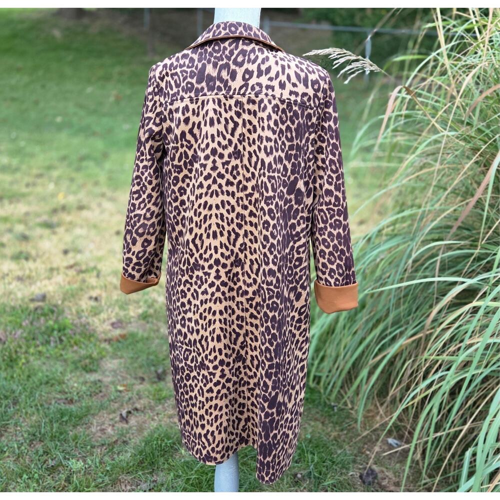 Zara Leopard Faux Suede Duster Jacket M Long Open Front Animal Print Coat - Picture 7 of 10